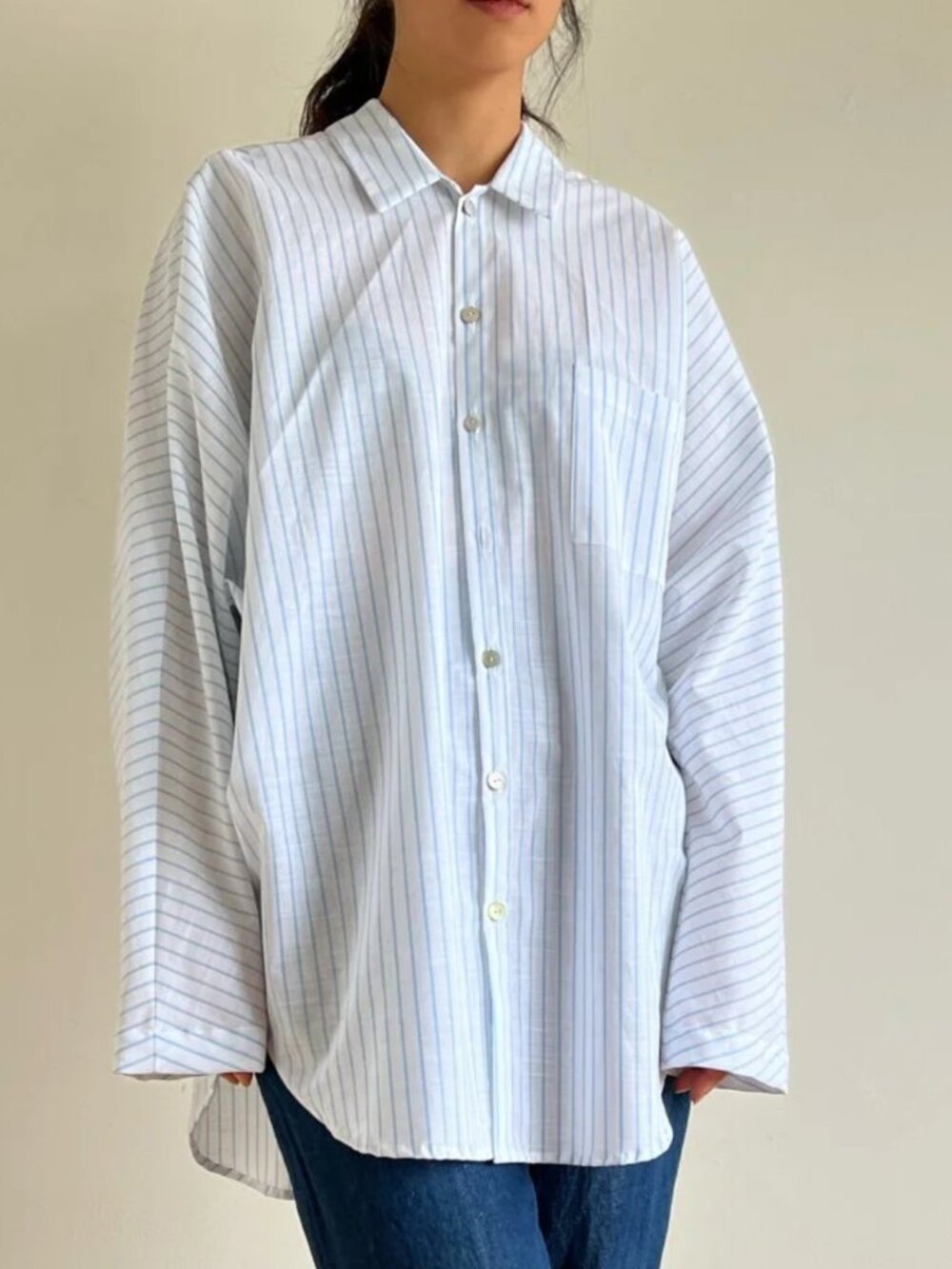 Rumi Murakami Artsy Lagenlook Cotton Made in Hawaii Striped Dolman Sleeve Shirt